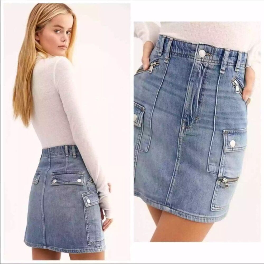 Free People Cargo Avenue Denim Utility Mini Skirt size 25 NWT